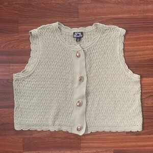Future Collective Gold Button-Front Pointelle Sweater Vest Boho Sage Green Sz XL